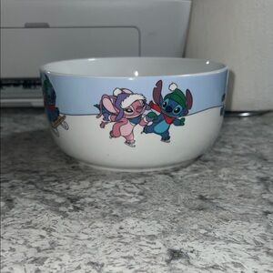 Lilo & Stitch Ice Skating Cartoon Ceramic Bowl - Light Blue & White